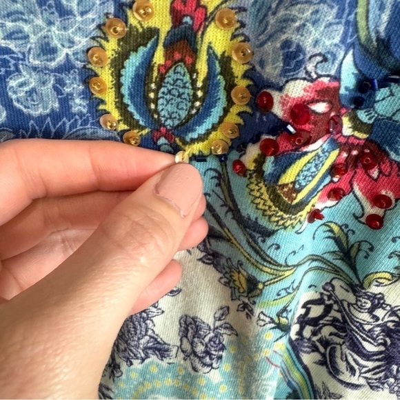 15. Bila Women's 3X Mixed Media Beaded Blouse Floral Blue Paisley Colorful Boho - Picture 7 of 10